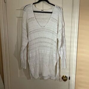 Free People Women's Size Small Songbird Ivory Oversized Nubby V-neck Sweater
